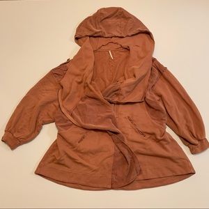 Free people burnt orange slouchy jacket w/hoodie